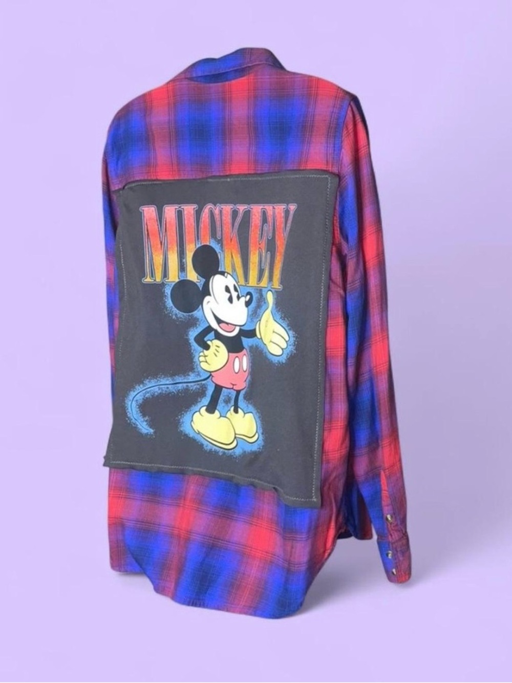 Upcycled American Eagle Mickey Mouse Plaid Shirt - Picture 3 of 12